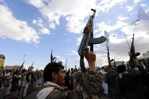Houthi supporters protest US support for Saudi-led military offensive in Yemen