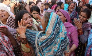 Aftermath of suicide bomb blastthat  killed 70 people in Lahore